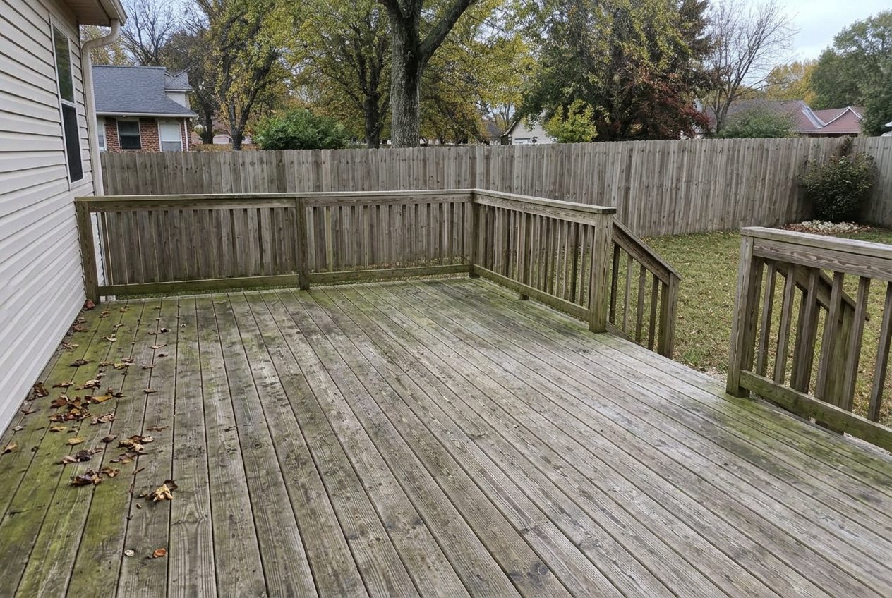 Before deck & fence cleaning in Ooltewah, TN